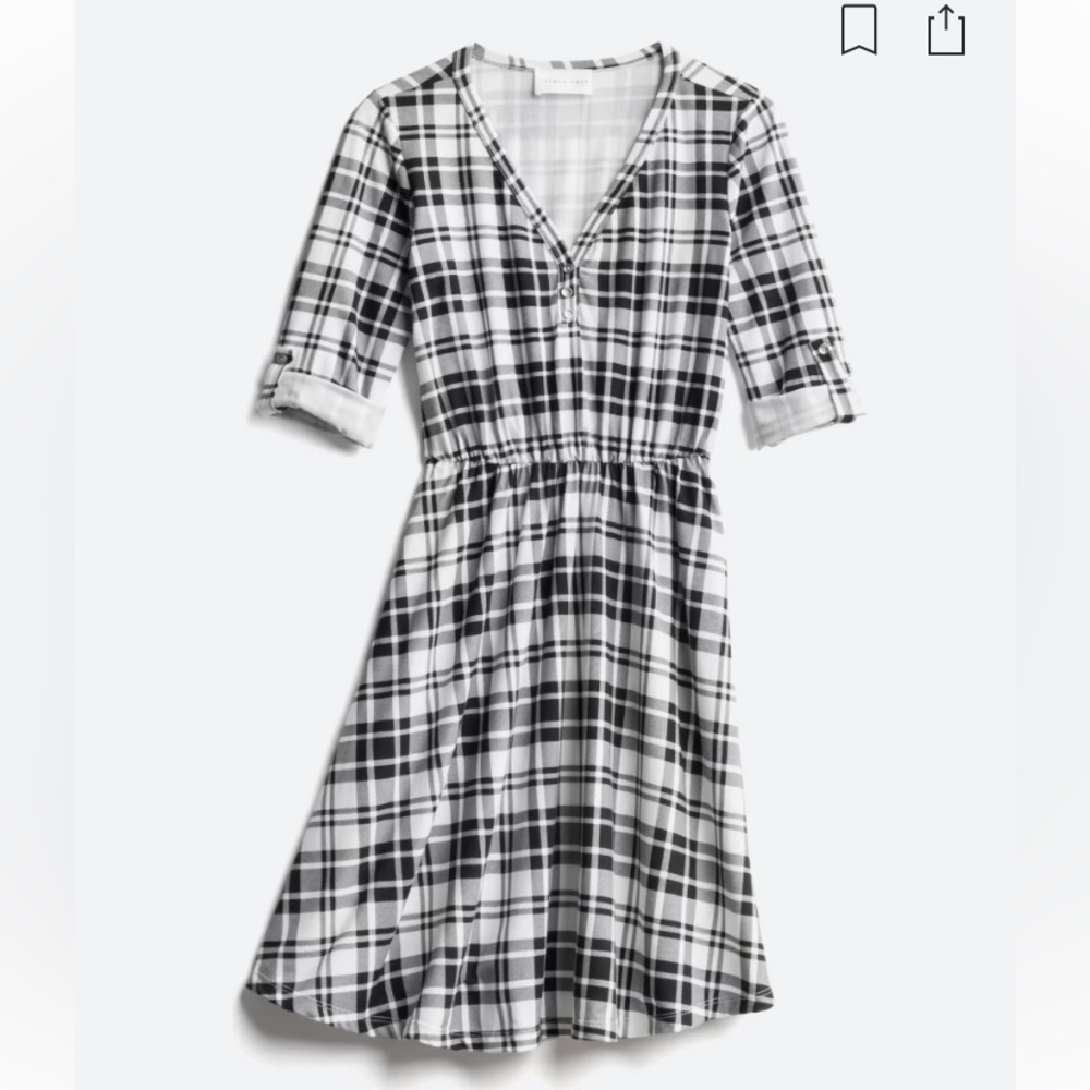 French Grey Knit Plaid Dress